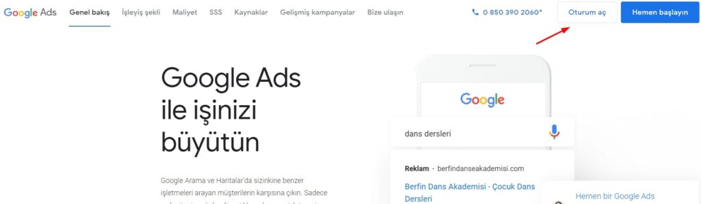 Google Reklam Verme Adımları - Oturum Aç